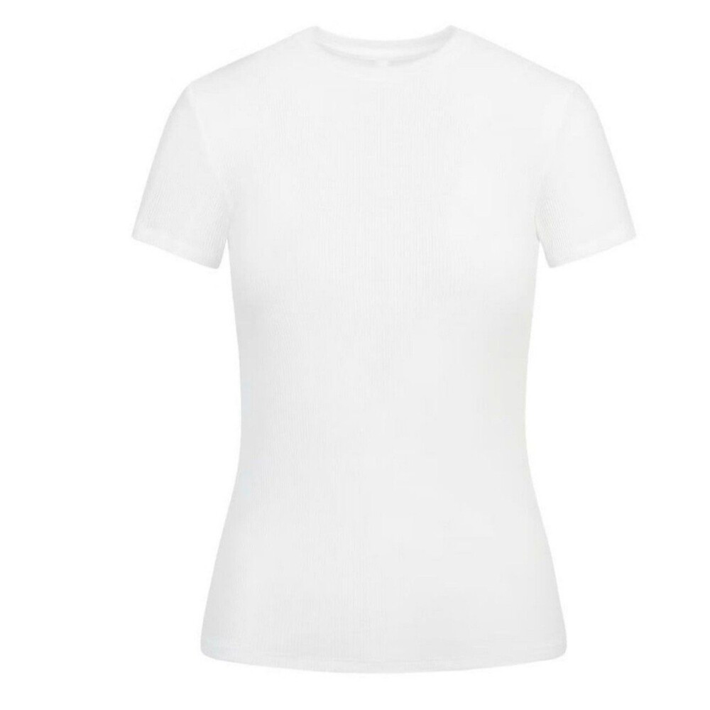 Skims Sheer Cotton rib crew neck t-shirt Snow